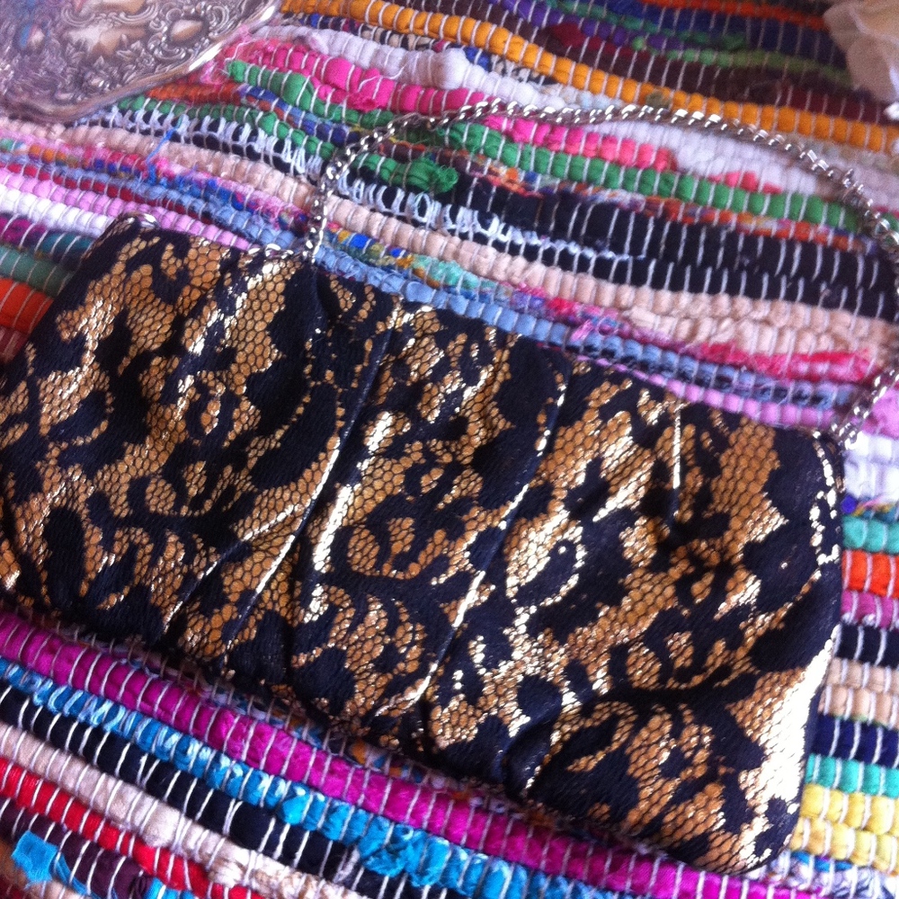 Steve Madden Gold and Black Lace Clutch